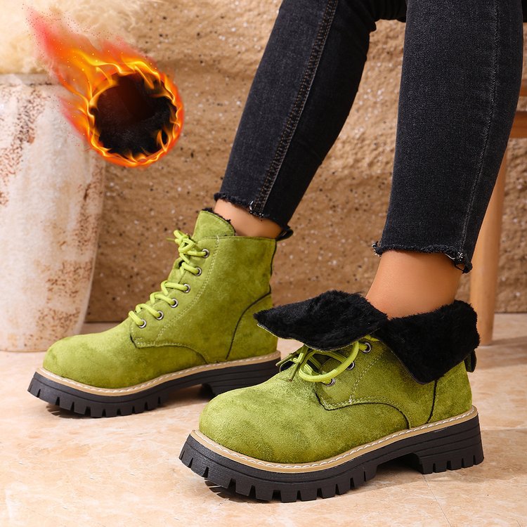 Botines de mujer de ante con cordones y forro polar | Botas de invierno cómodas