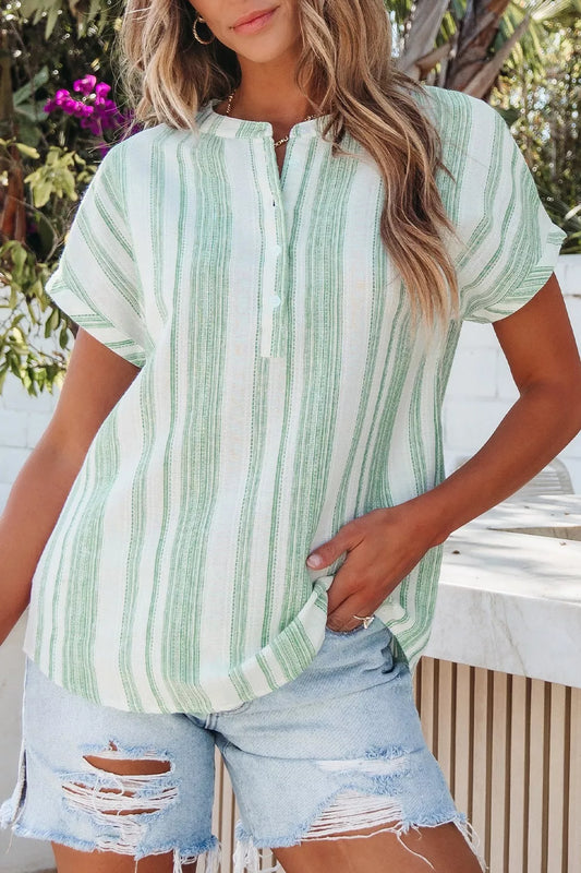 Blusa casual de manga corta con medio botón de gasa transpirable