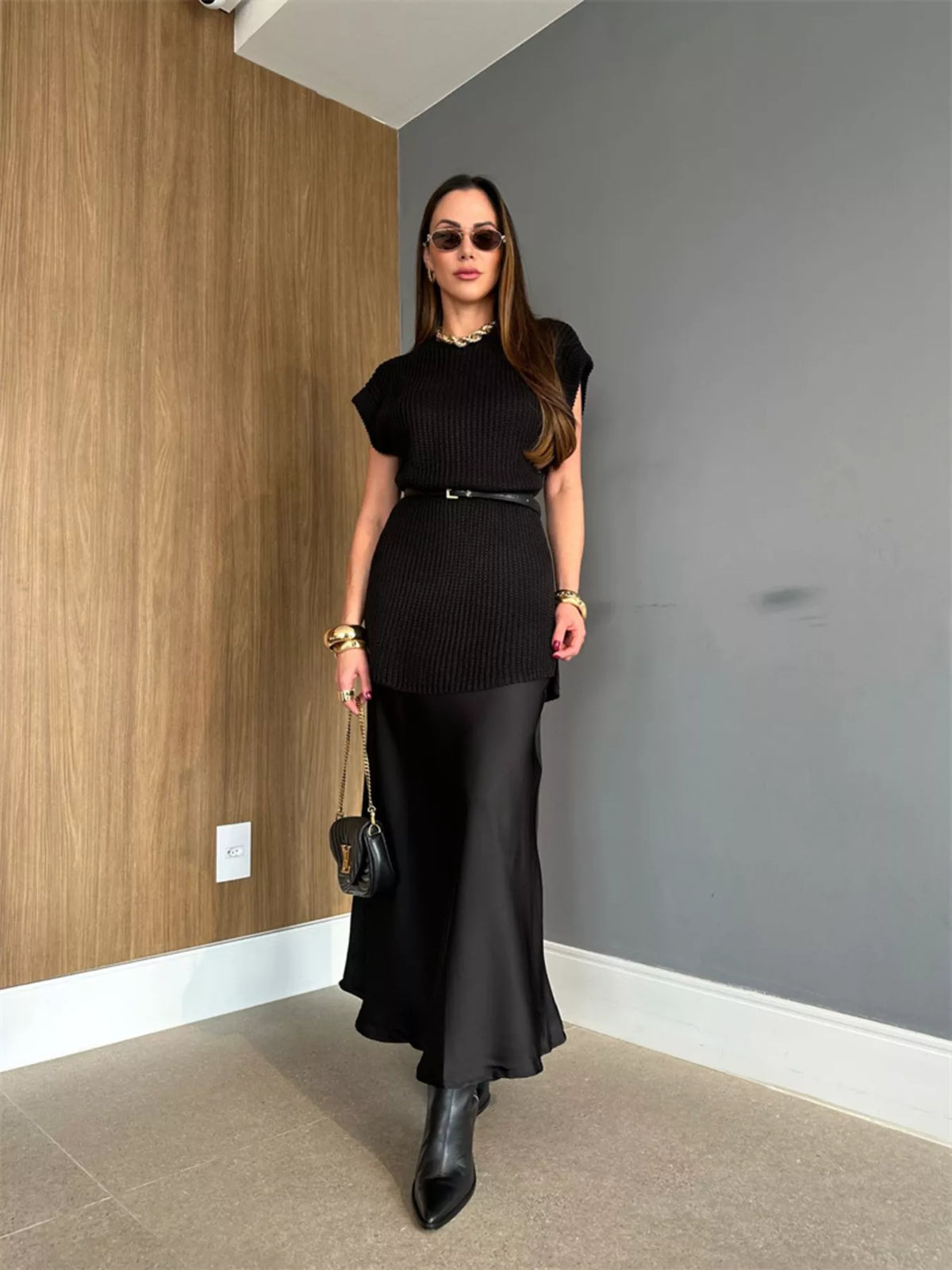 Round Neck Cap Sleeve Sweater Dress