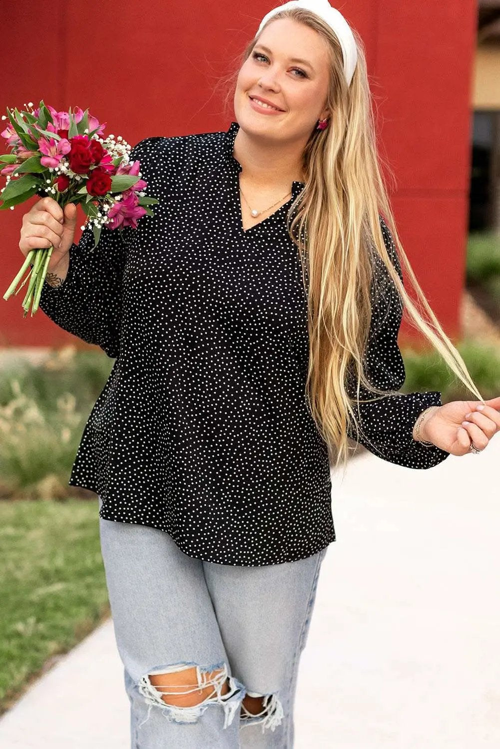 Pants Love Salve Black Leopard Print Women's Blouse V-Neck Stylish Plus Size Top