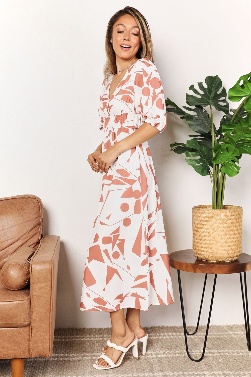 Vestido de surplice estampado con mangas globo