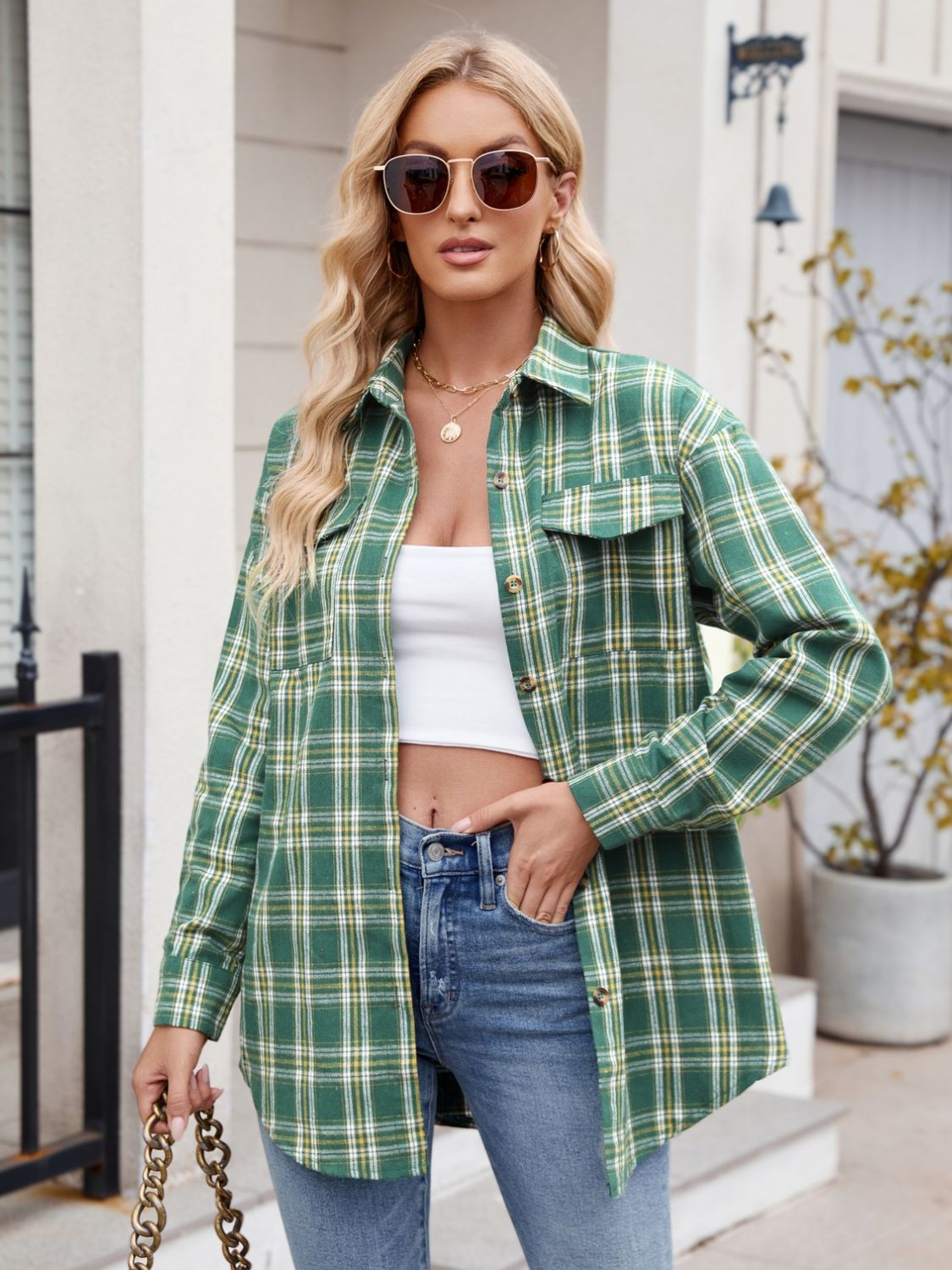 Camisa Mandy de manga larga con botones a cuadros