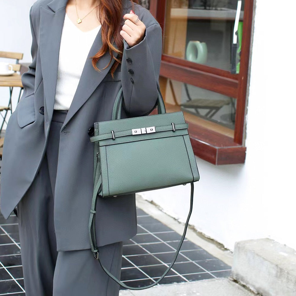 Square Genuine Leather Shoulder Travel Bag