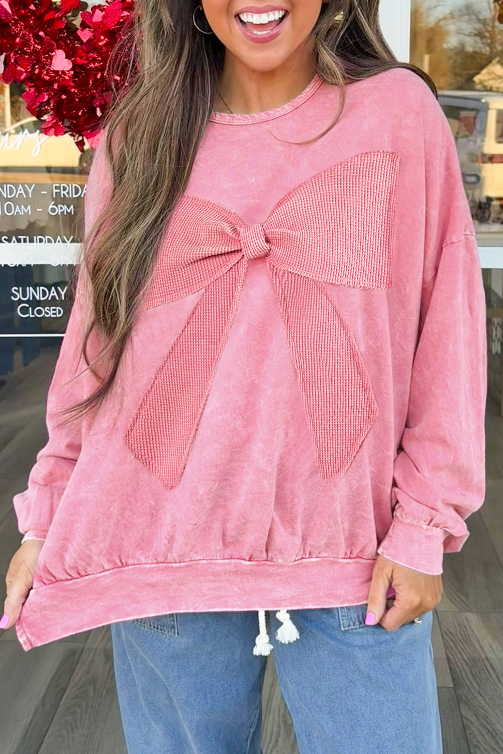 Sudadera Orquídea Ramo Lavado Mineral Waffle con Lazo y Parches