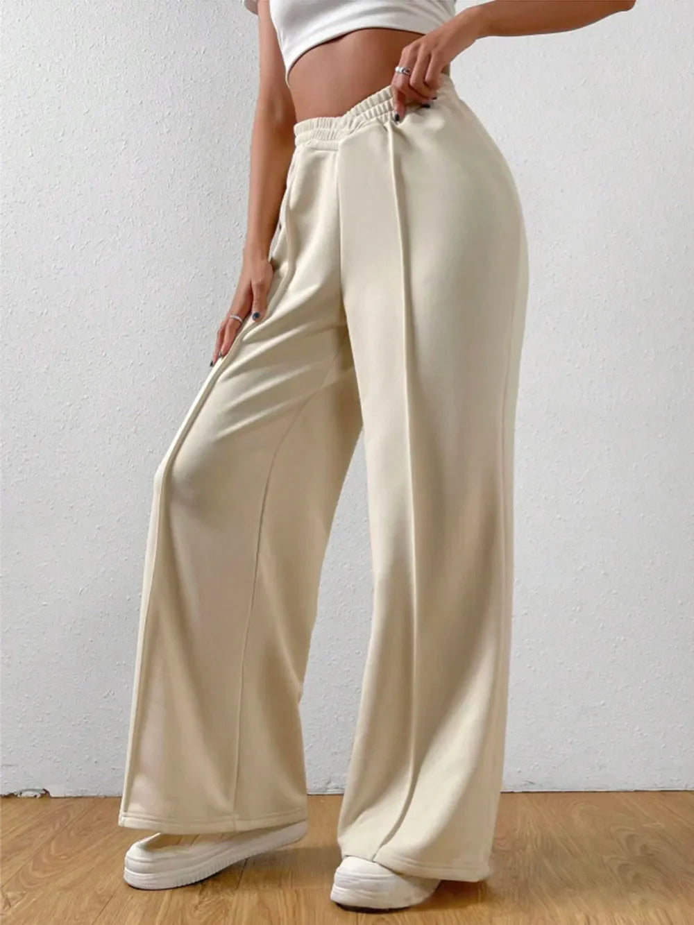 Pantalones de pernera ancha con cintura elástica
