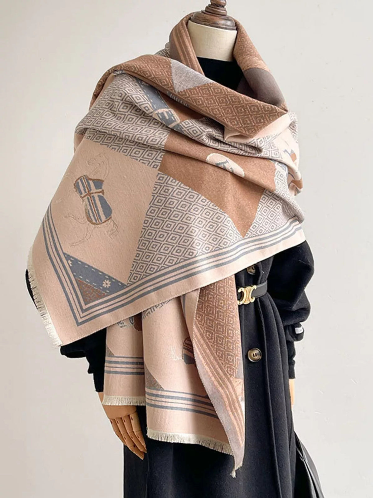 Equestrian Print Reversible Scarf