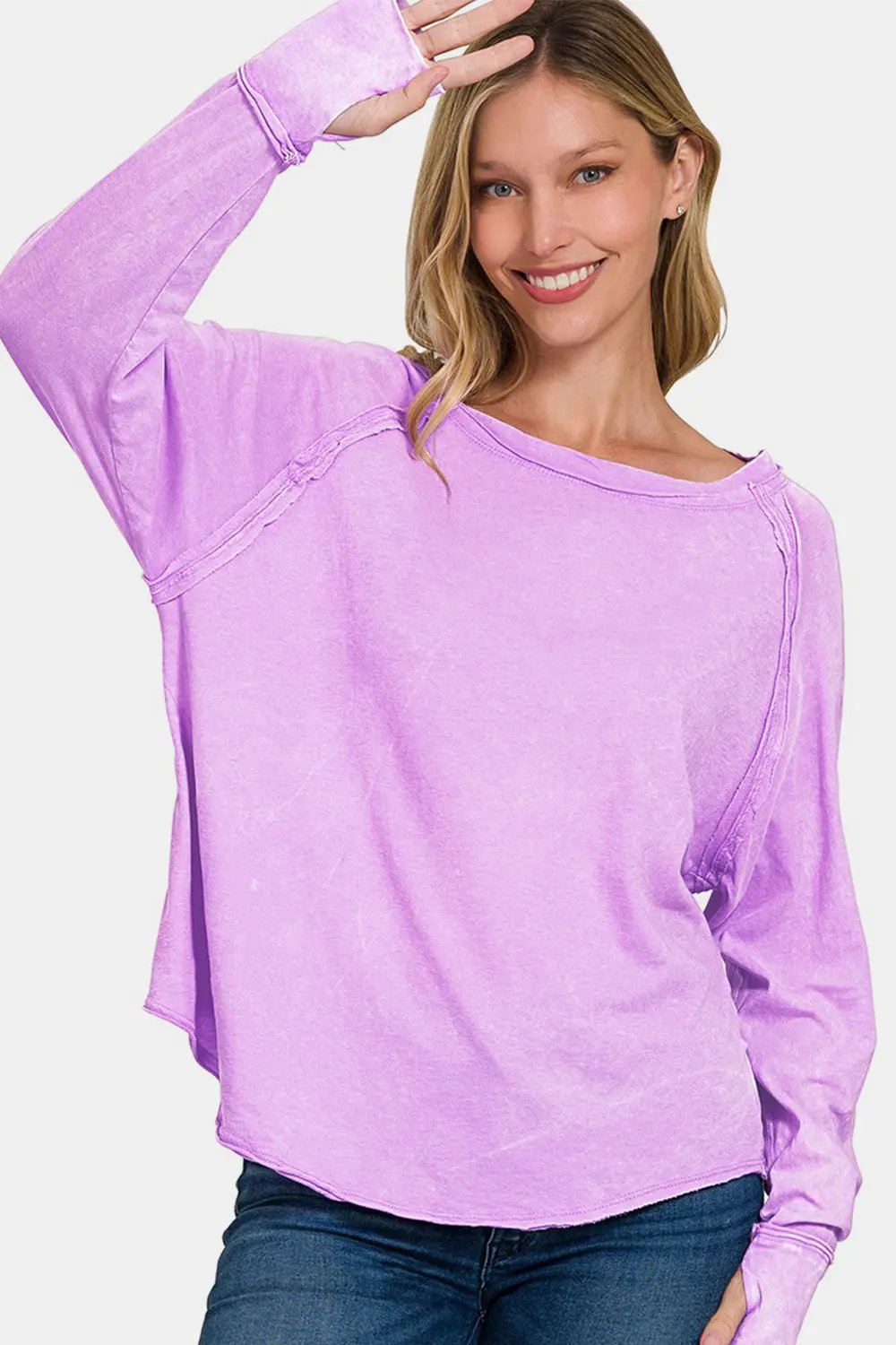 Women's Long Sleeve T-Shirt Women's T-Shirt - Layering Long Sleeve Thumbhole Top - Round Neck