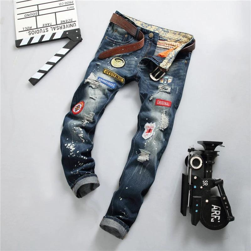 Men's Straight Slim Splash-ink Old Fashion Jeans
