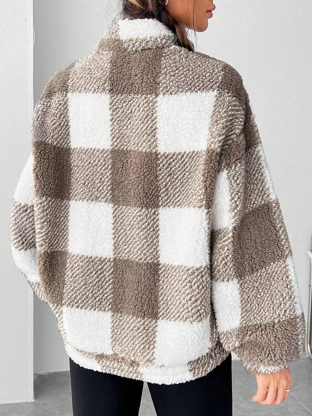 Full Size Plaid Sherpa Long Sleeve Sweatshirt Plus Size