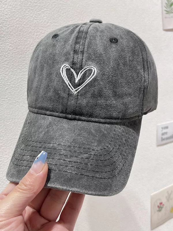 Washed Heart Embroidered Baseball Cap