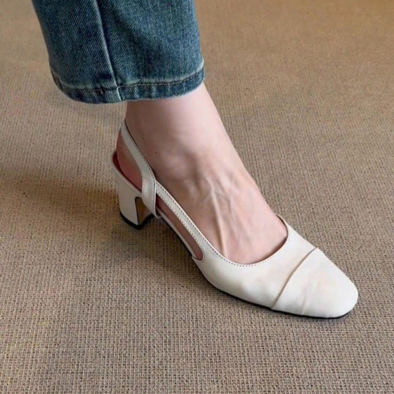 Low-cut Shoes Retro Round-toe Womens Chunky-heel Pumps