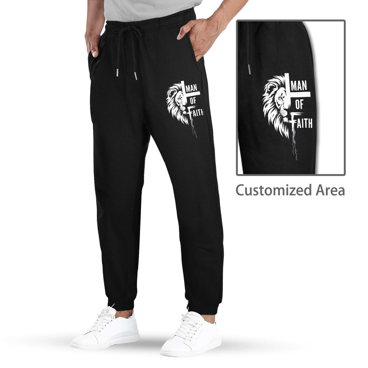 Men's Man of Faith Fleece Black Sweatpants (Made in USA)