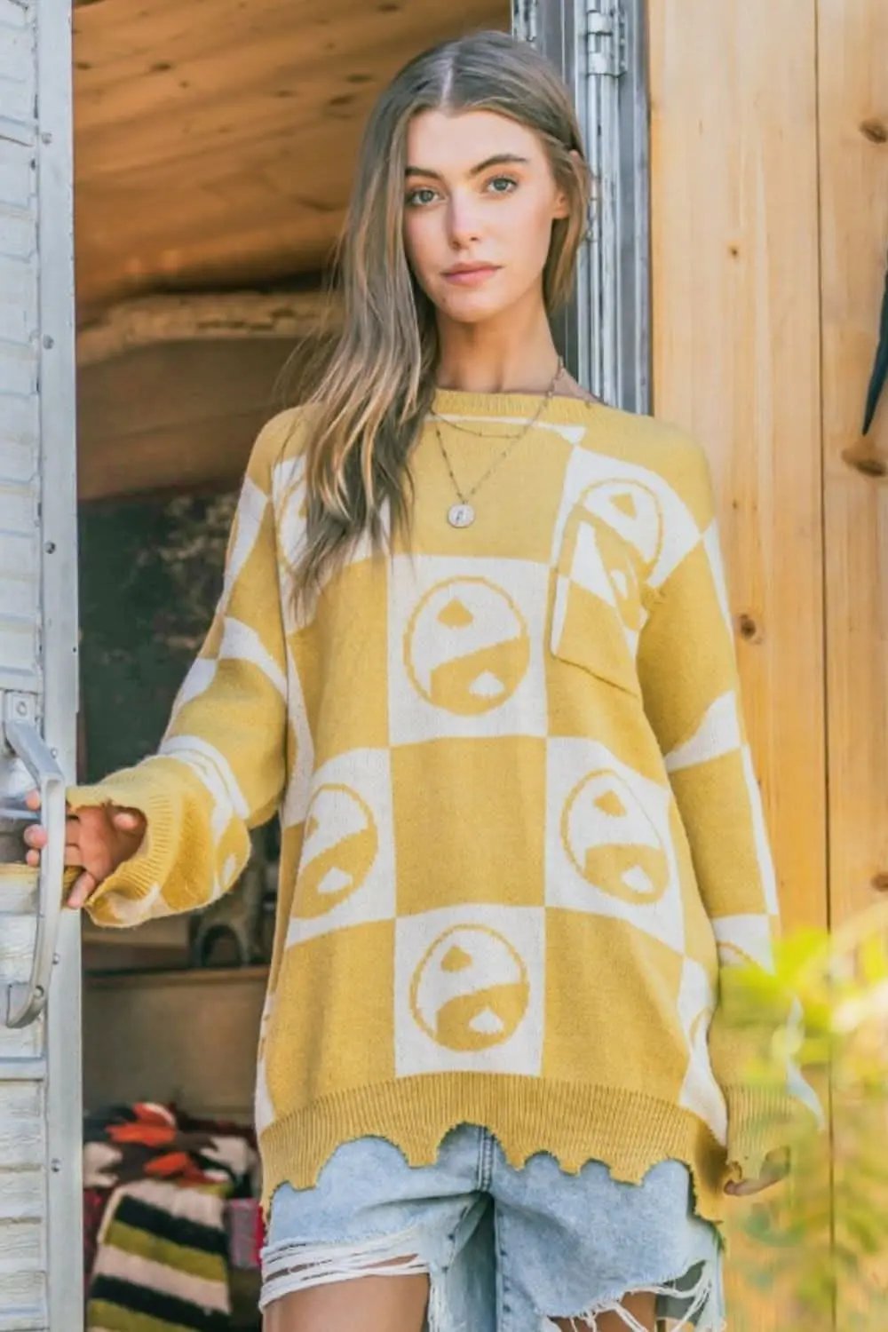 Sweaters Trendsi Yin Yang Pullover Women's Cozy Knit Top - Checkerboard, Soft