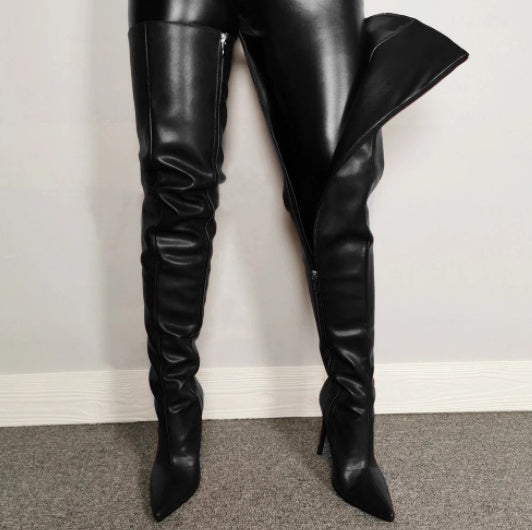 Pointed-Toe Stiletto High-Heel Over-the-Knee Boots