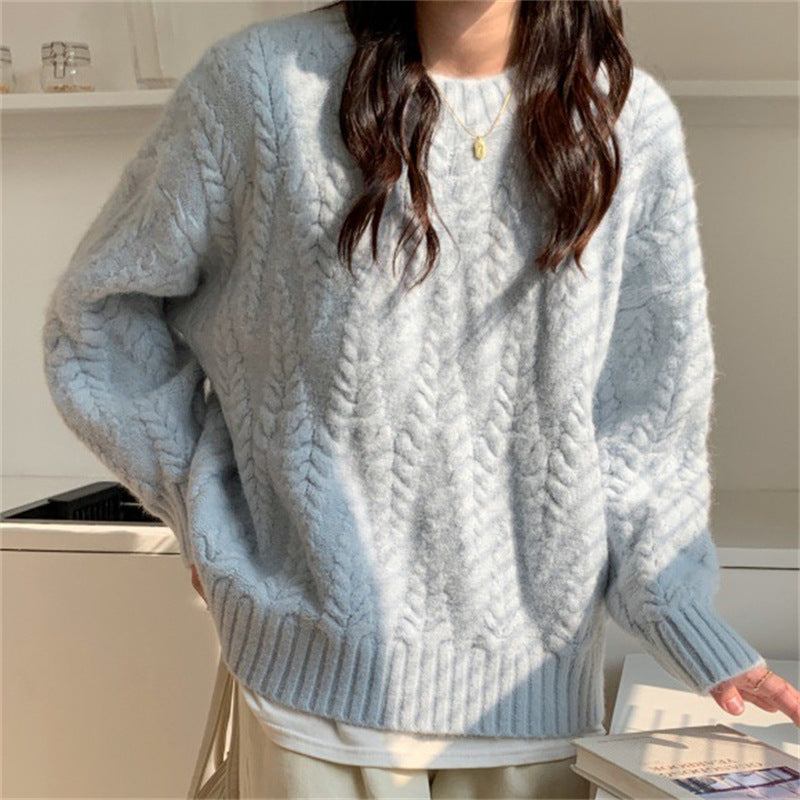 Korean-style Laid-back Knit Sweater Loose-fitting Cable-knit Thickened Top