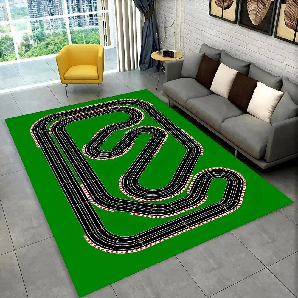 Fun Racing Track Flannel Floor Mat Non-Slip Home Decor Rug For Kids Rooms And Play Areas