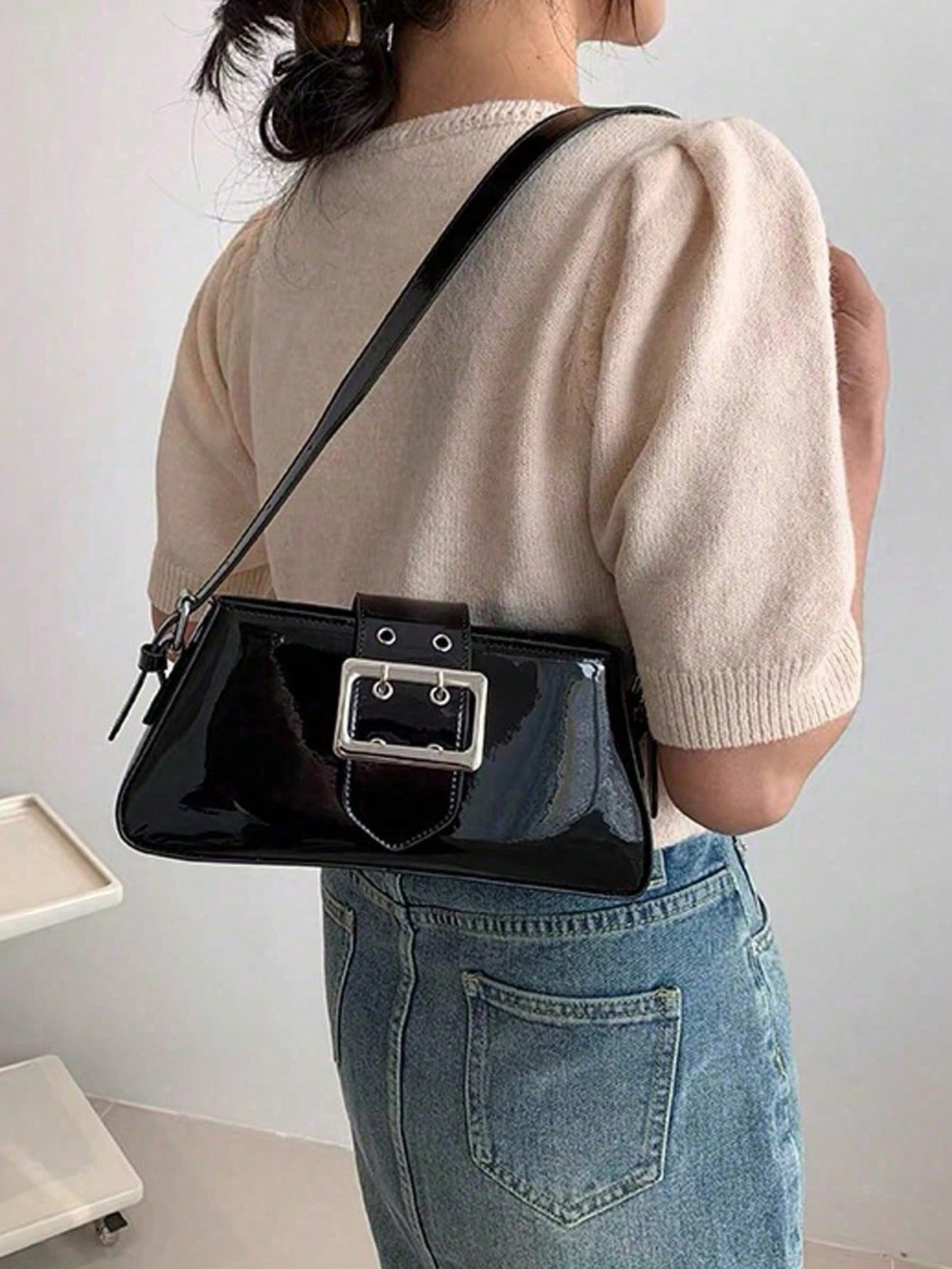 Handheld Patent Leather Silver Sweet & Edgy Chic Bag
