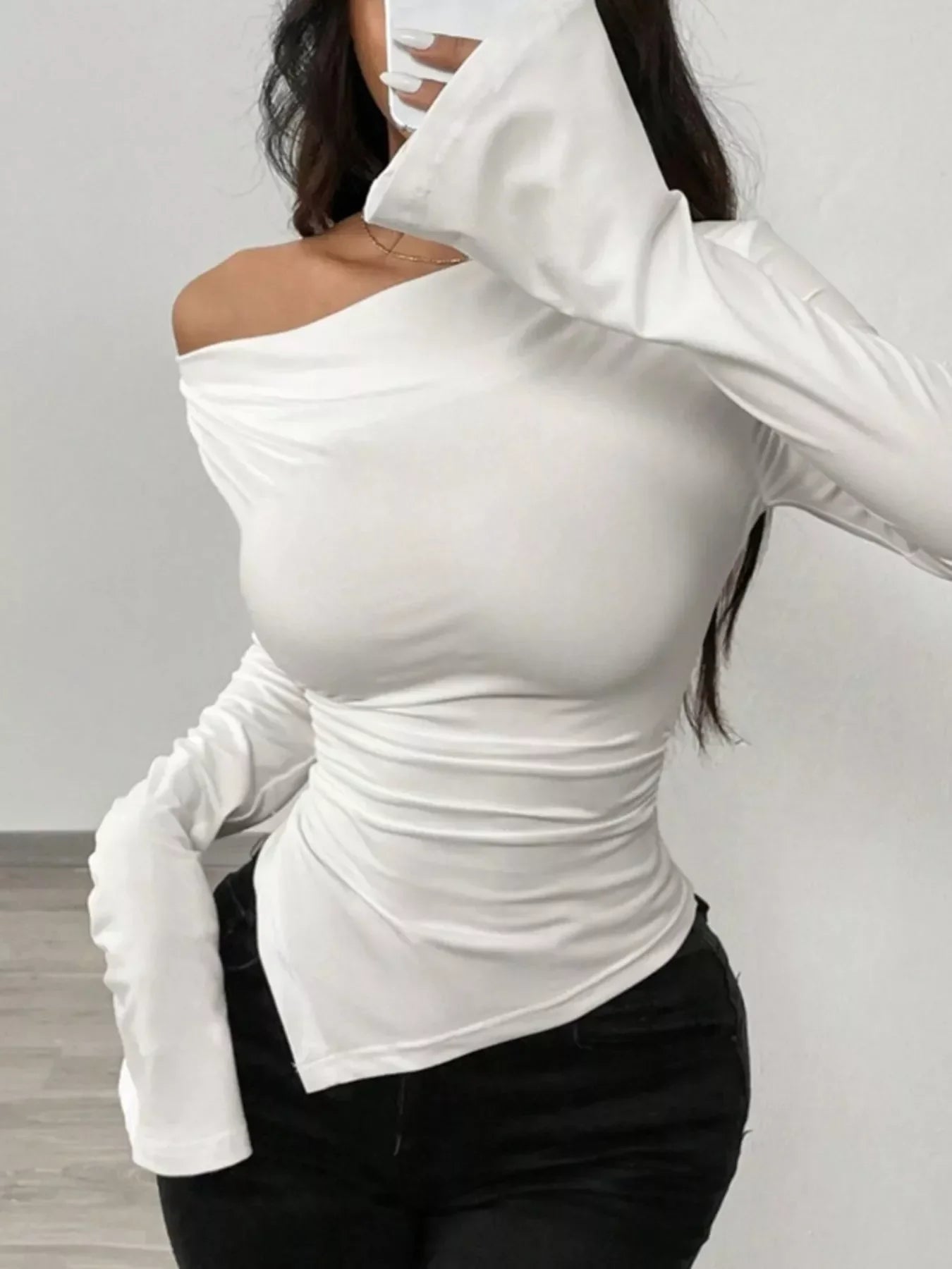 Asymmetrical Long Sleeve Fitted T-Shirt