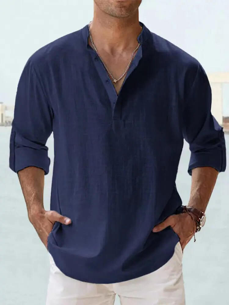 Men's Cotton Linen Shirt – Loose Fit Long Sleeve Casual Top