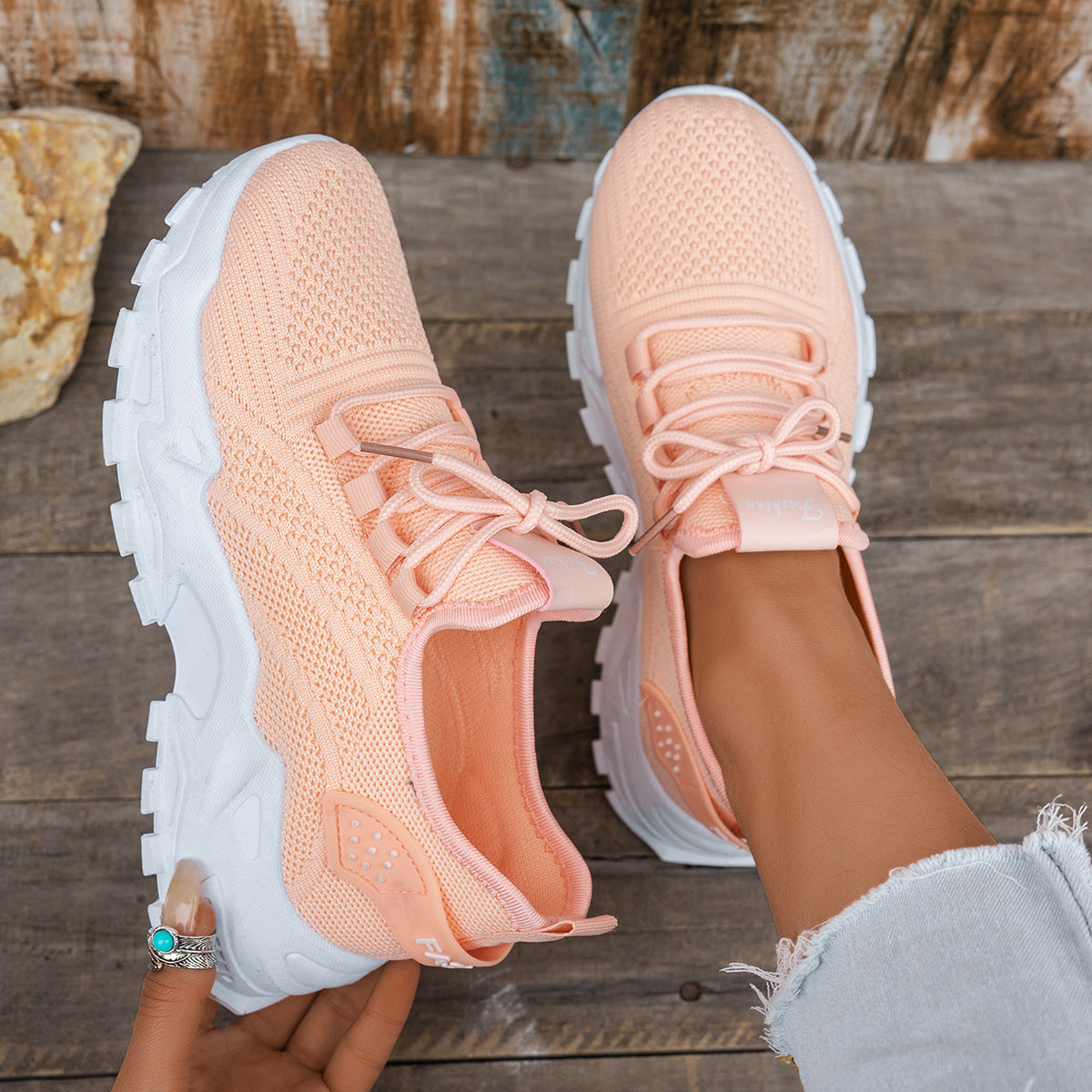 Flyknit Mesh Sneakers Women's Thin Breathable Sports Casual Shoes