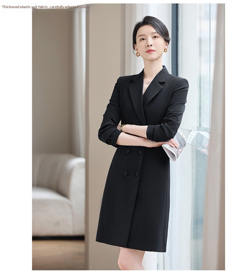 Stretch Midi-length Long-sleeve Suit Dress