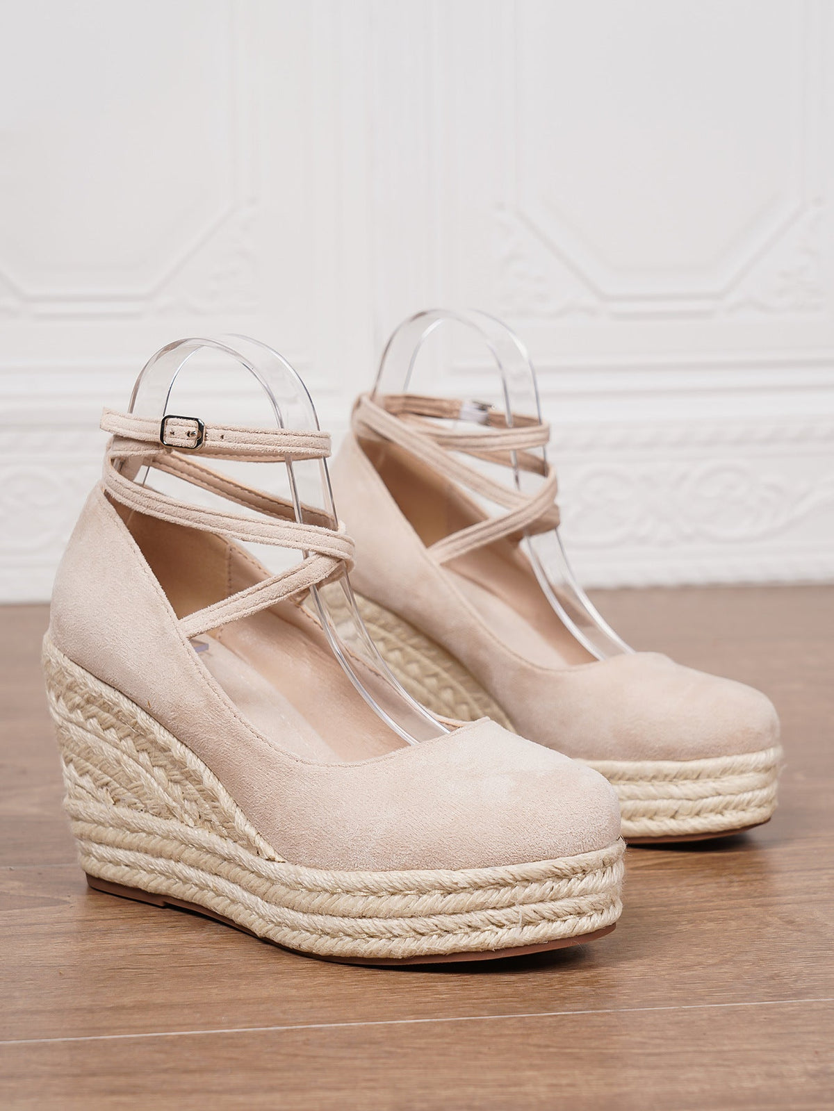 Women's Ankle Strap Woven Wedge Platform Shoes