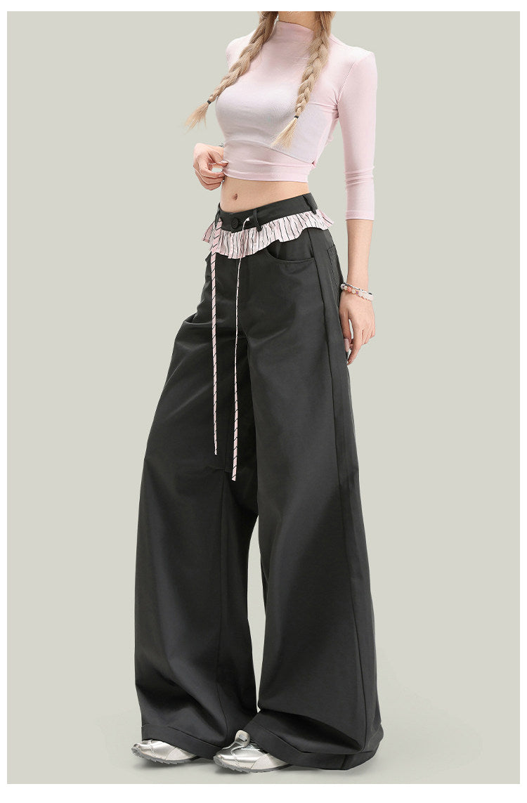 Pantalones casuales de mujer vintage con paneles de encaje