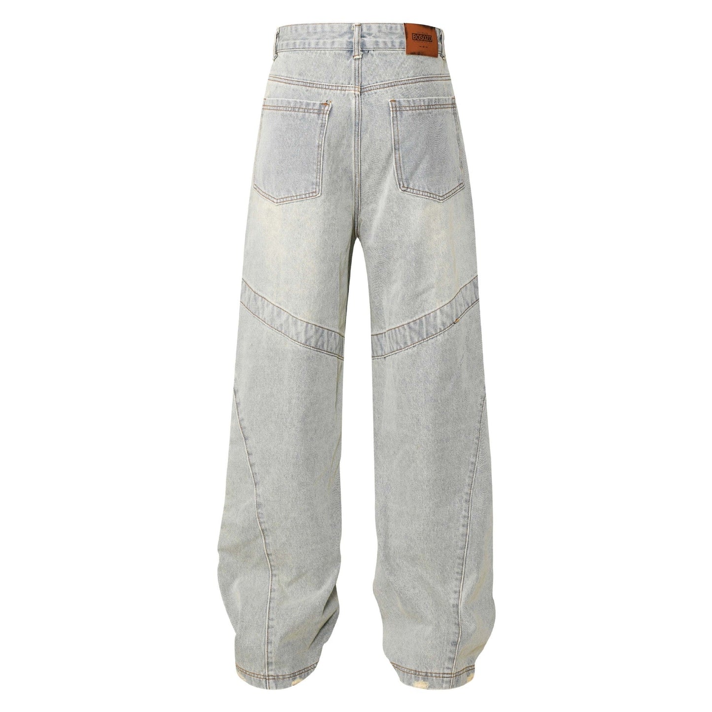 High Street American Stitching Patchwork Cat Beard Worn Jeans