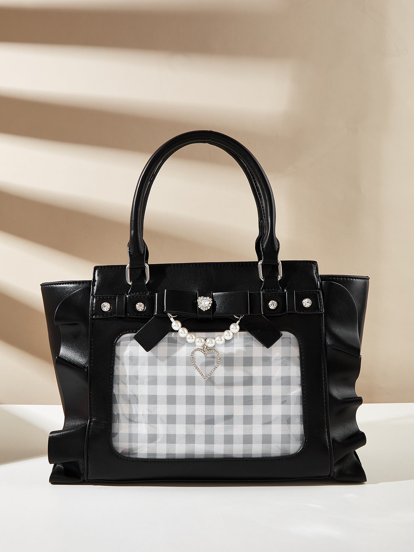 Bolso de mano de encaje con perlas para mujer. Vea la tabla de tallas en "más detalles".