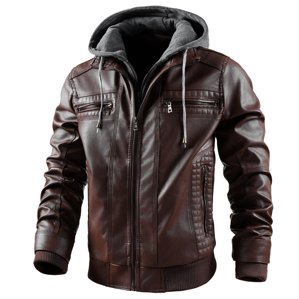 Men's Faux Leather Jacket Motorcycle Jacket Waterproof Windproof PU Moto Vintage Bomber Hoodie With Removable Hood