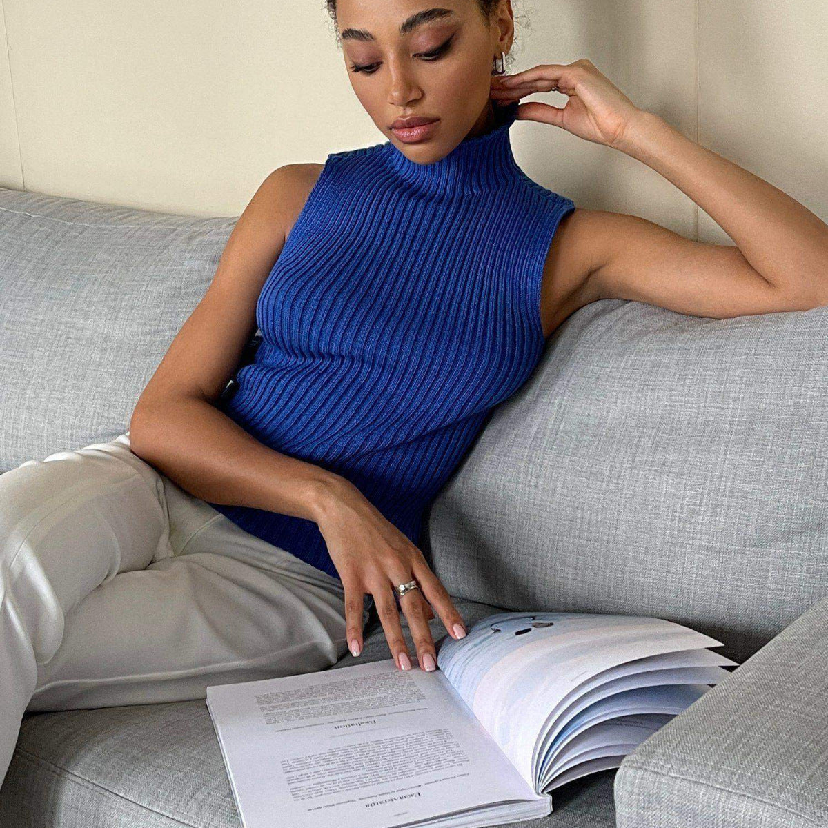 Turtleneck Sleeveless Top, Fashion Casual Knit Sweater