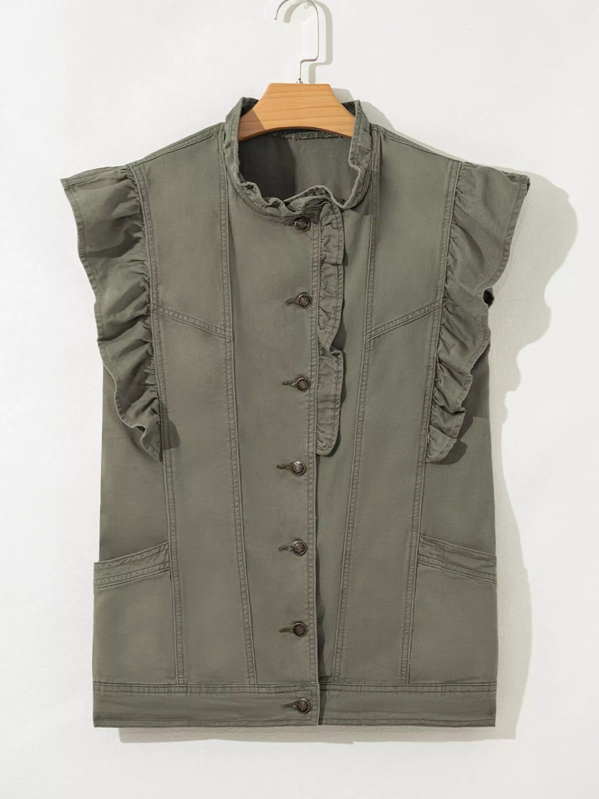 Ruffled Patchwork Denim Jacket Vest