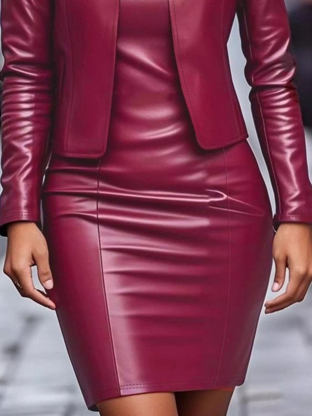 Open Front Leather Jacket & Dress Set