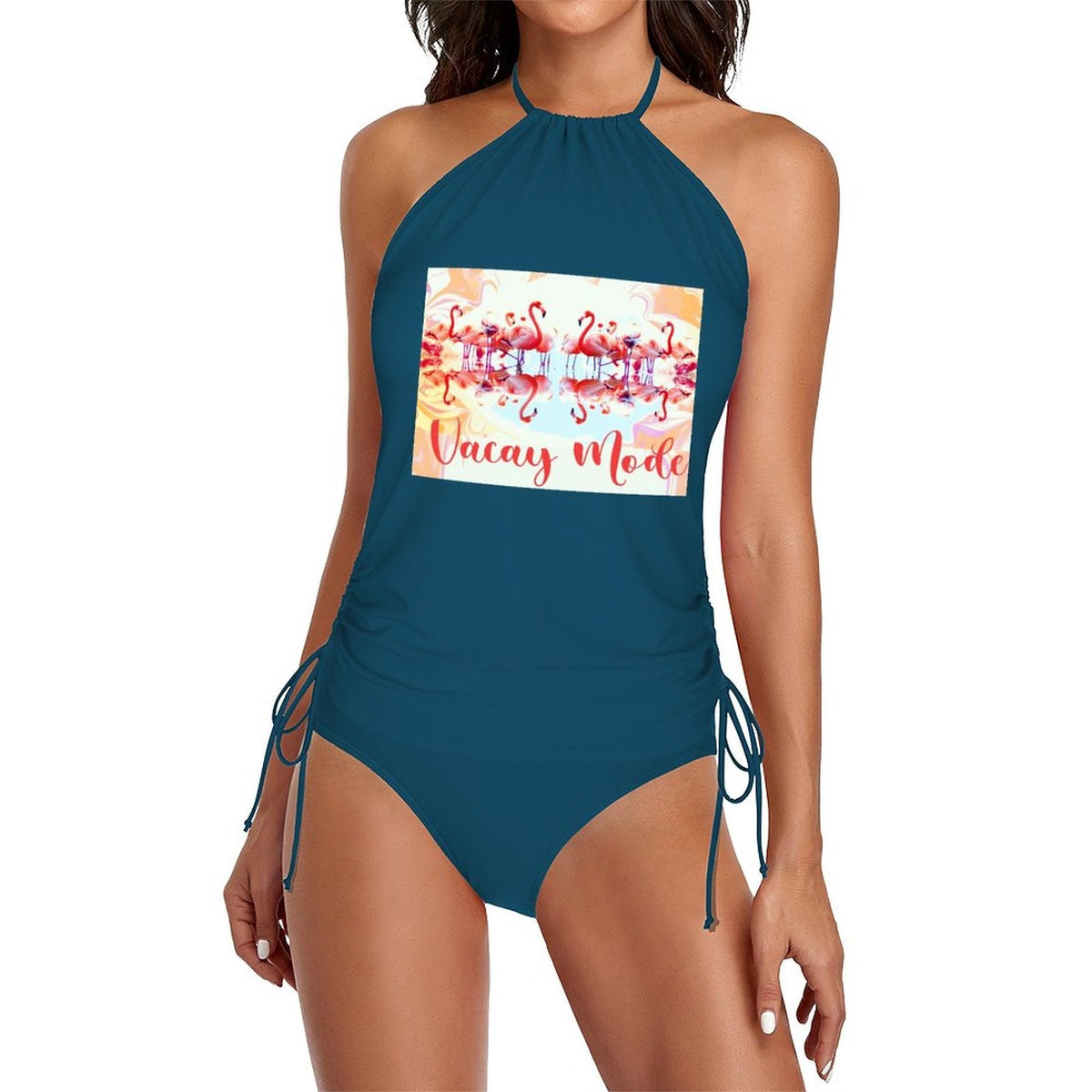 Flamingos in Vacay Mode Halter High Neck 2-Piece Swimsuit (Made in USA)