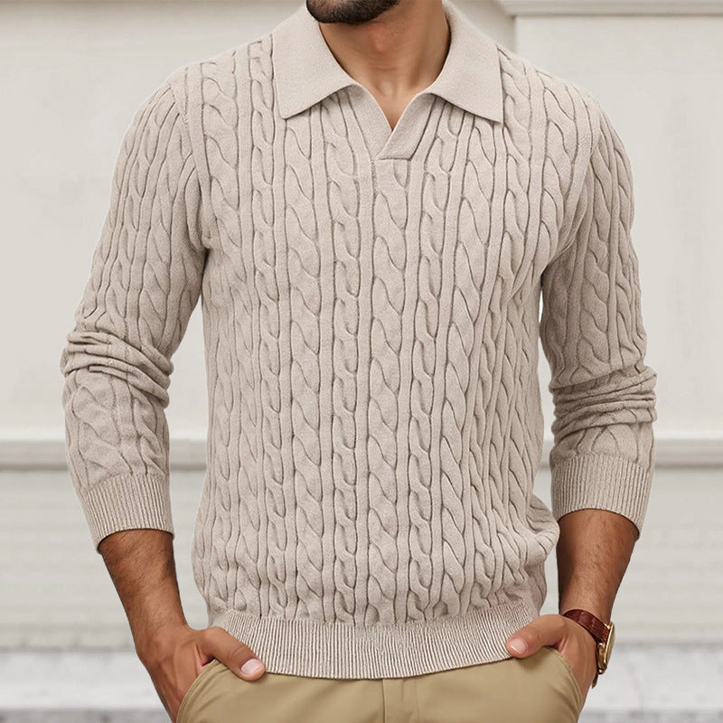 Knitted Long-Sleeve Cable-Knit Sweater For Men