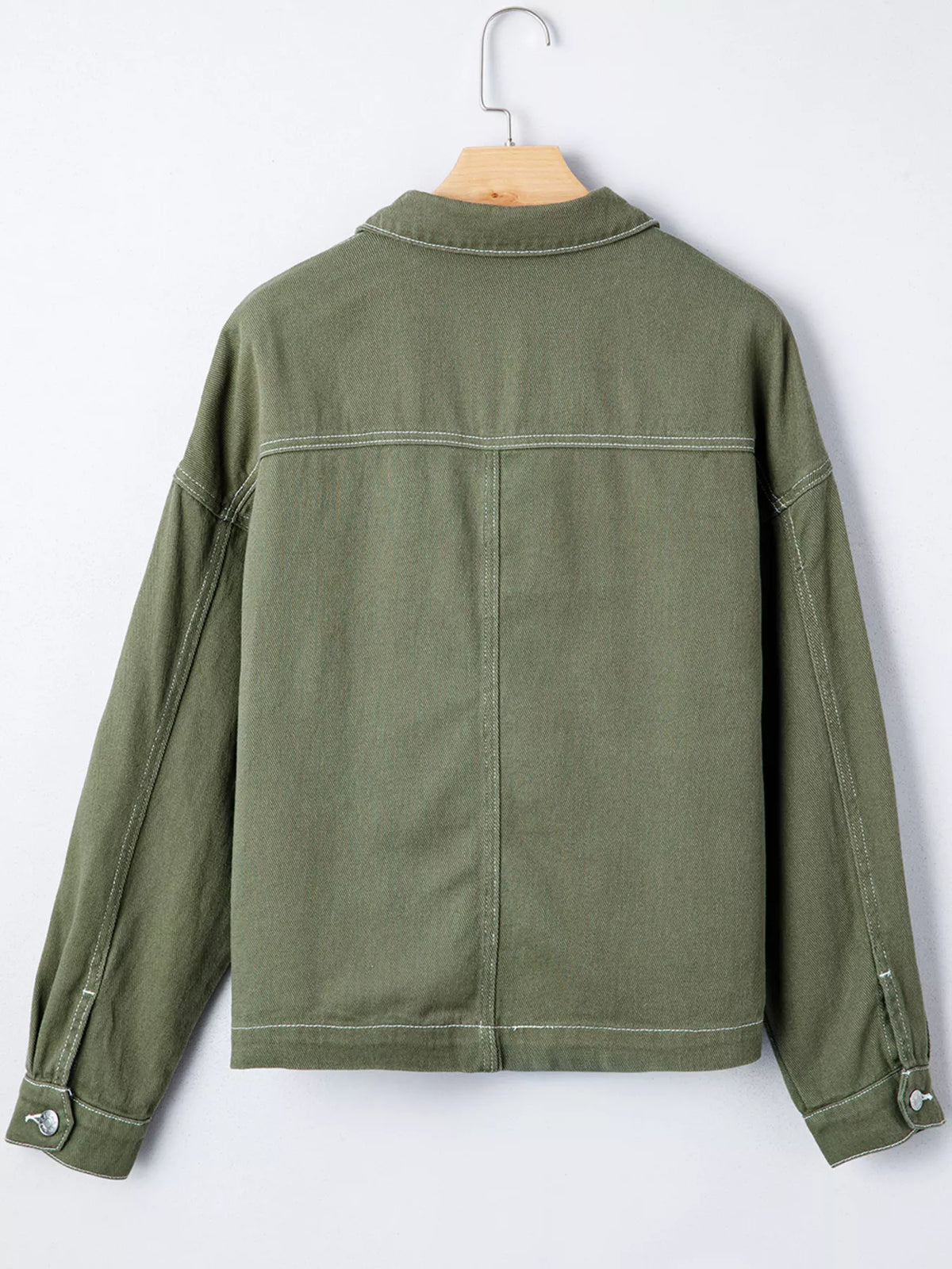 Patched Pocket Collared Button Front Boyfriend Denim Jacket