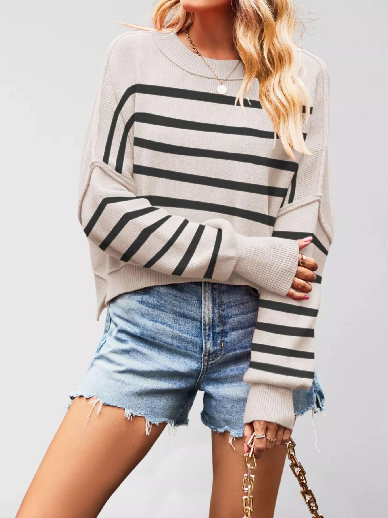 Crew Neck Dropped Shoulder Sweater