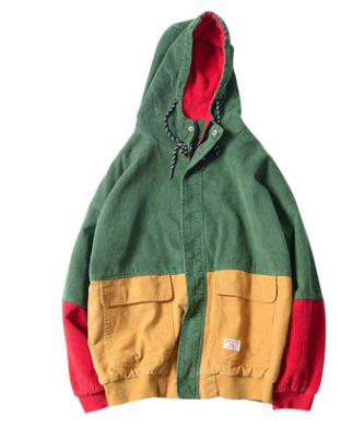 Spring Loose Cotton Corduroy Hooded Jacket for Women