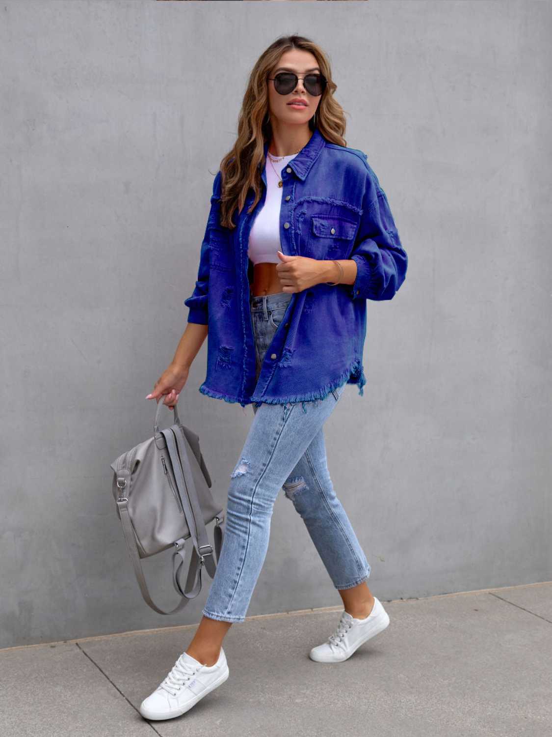 Chaqueta de mezclilla oversize con efecto desgastado