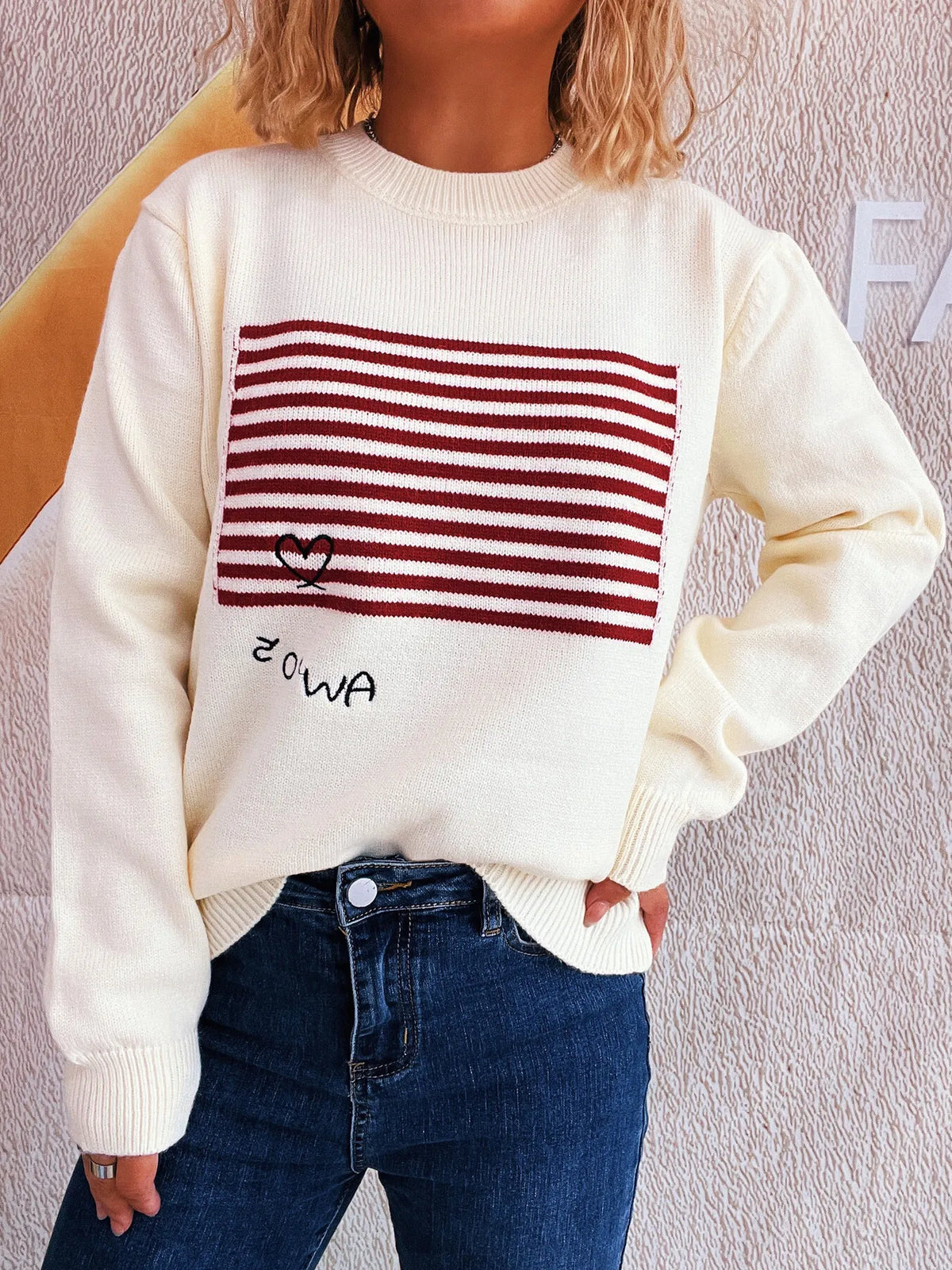 Striped Round Neck Long Sleeve Sweater