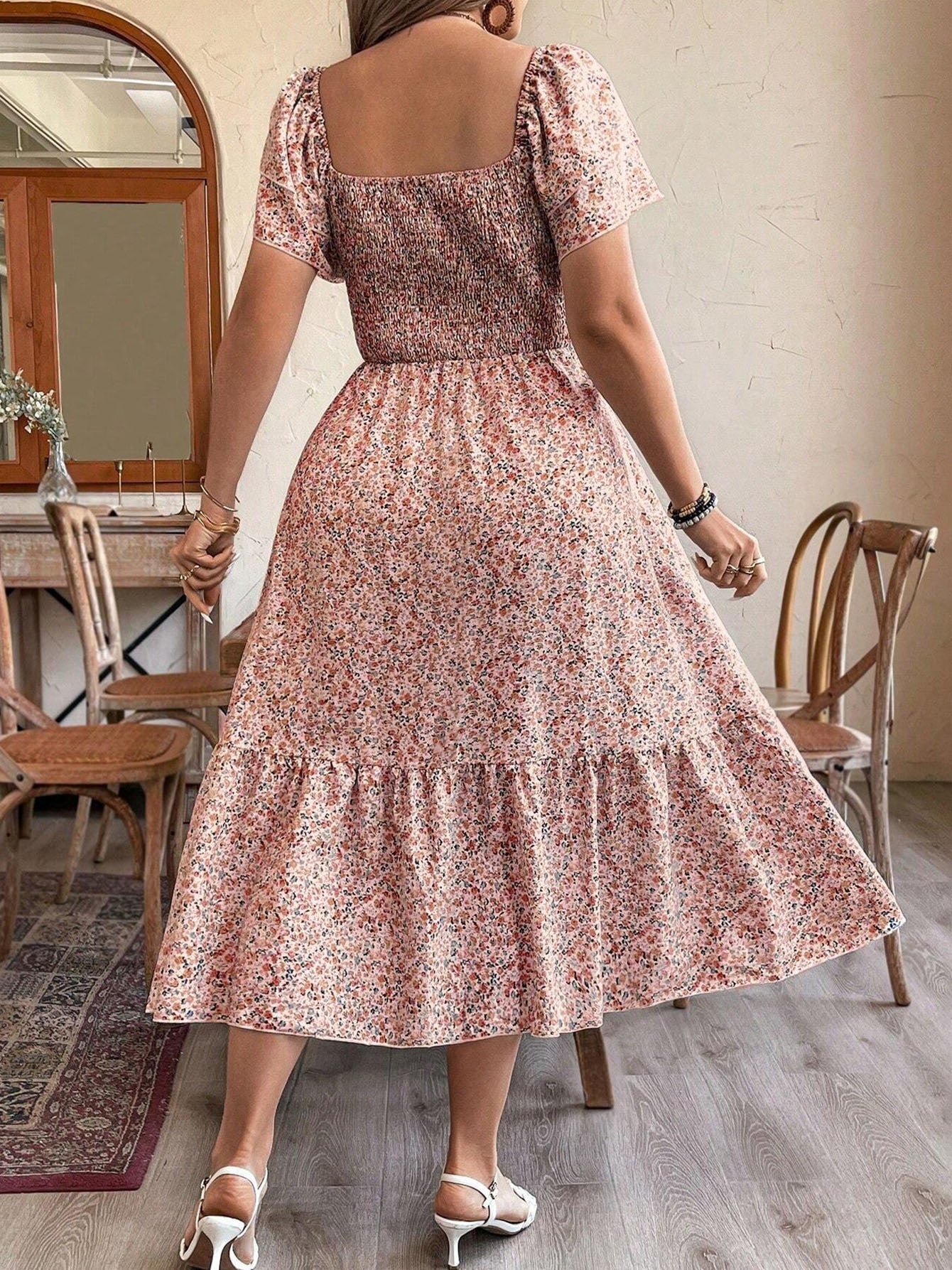 Vestido midi sin espalda talla grande – Elegante vestido de fiesta de verano plisado