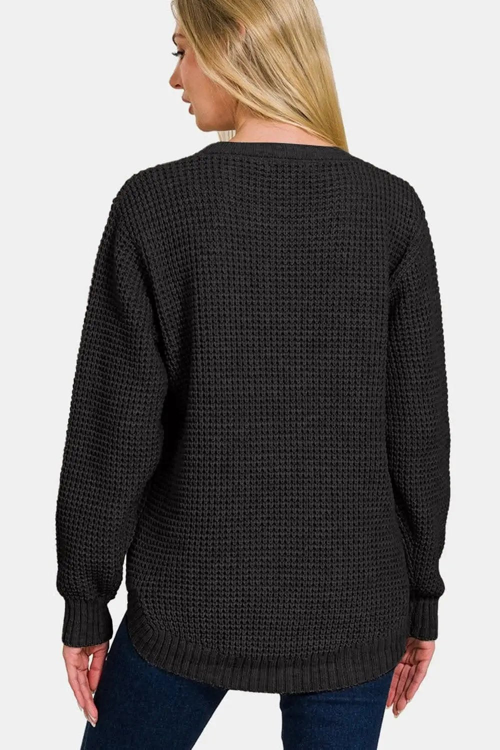 Trendsi Waffle Knit Sweater High Low — Casual Comfort