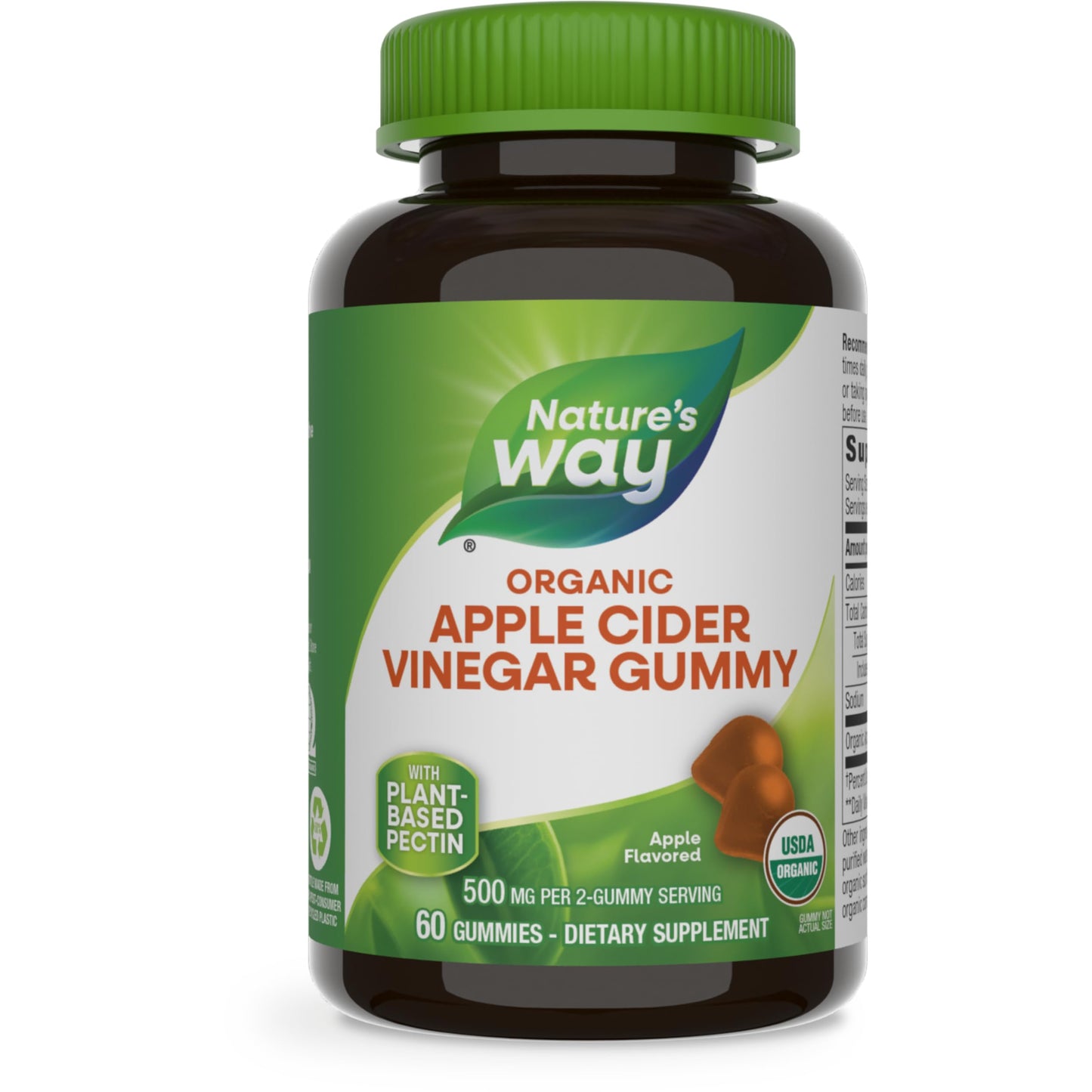 Nature’s Way Organic Apple Cider Vinegar Gummies 500 mg Organic Apple Cider Vinegar per 2-Gummy Serving Apple Flavored 60 Gummies (Packaging May Vary)