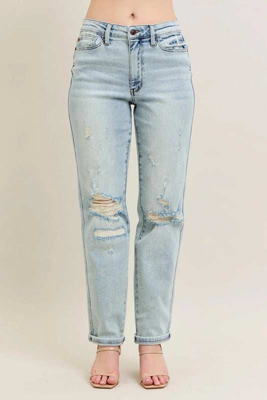 Vaqueros de talla grande para mujer - Vaqueros desgastados de talla grande - Ajuste boyfriend para mujer