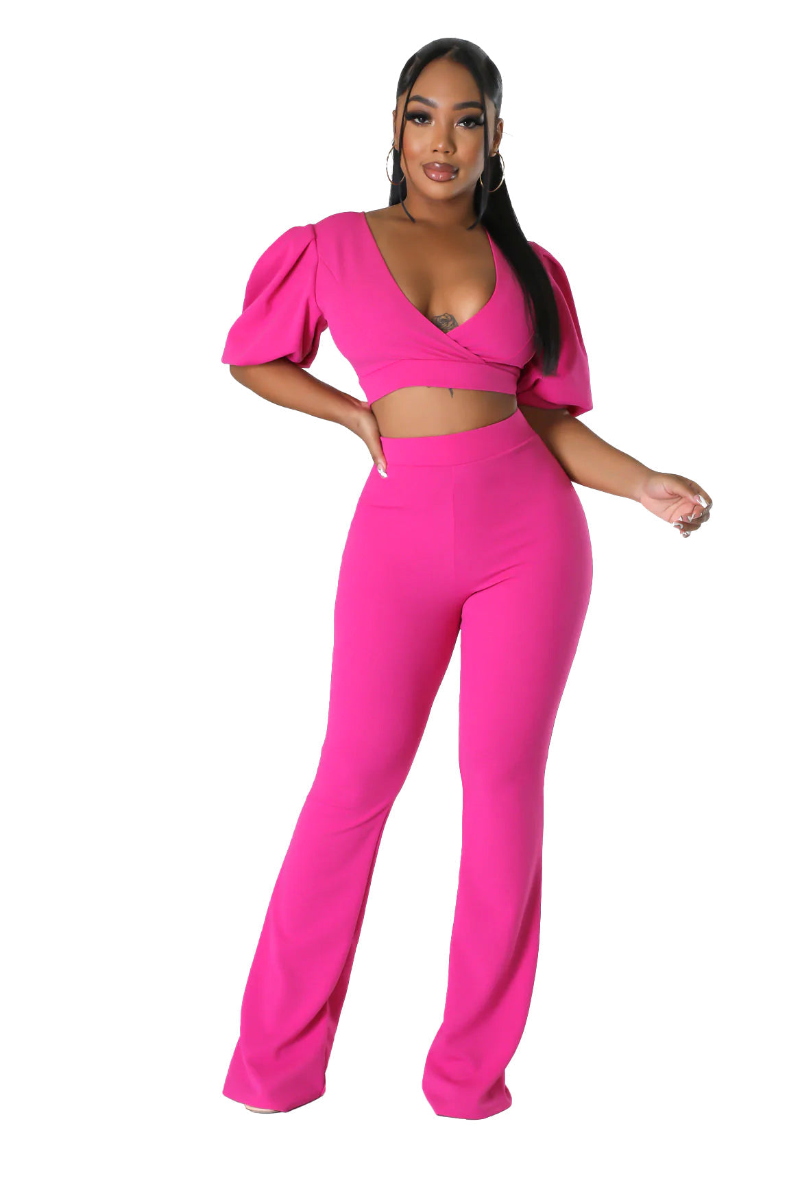 Conjunto de dos piezas de top corto y pantalón palazzo