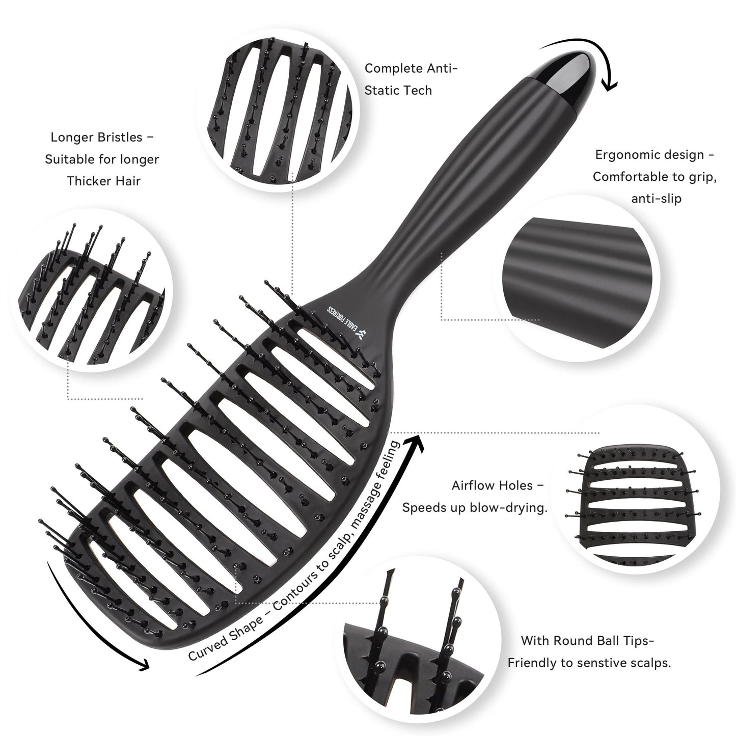 Eagle Fortress Anti-Static Curved Vented Hair Brush
