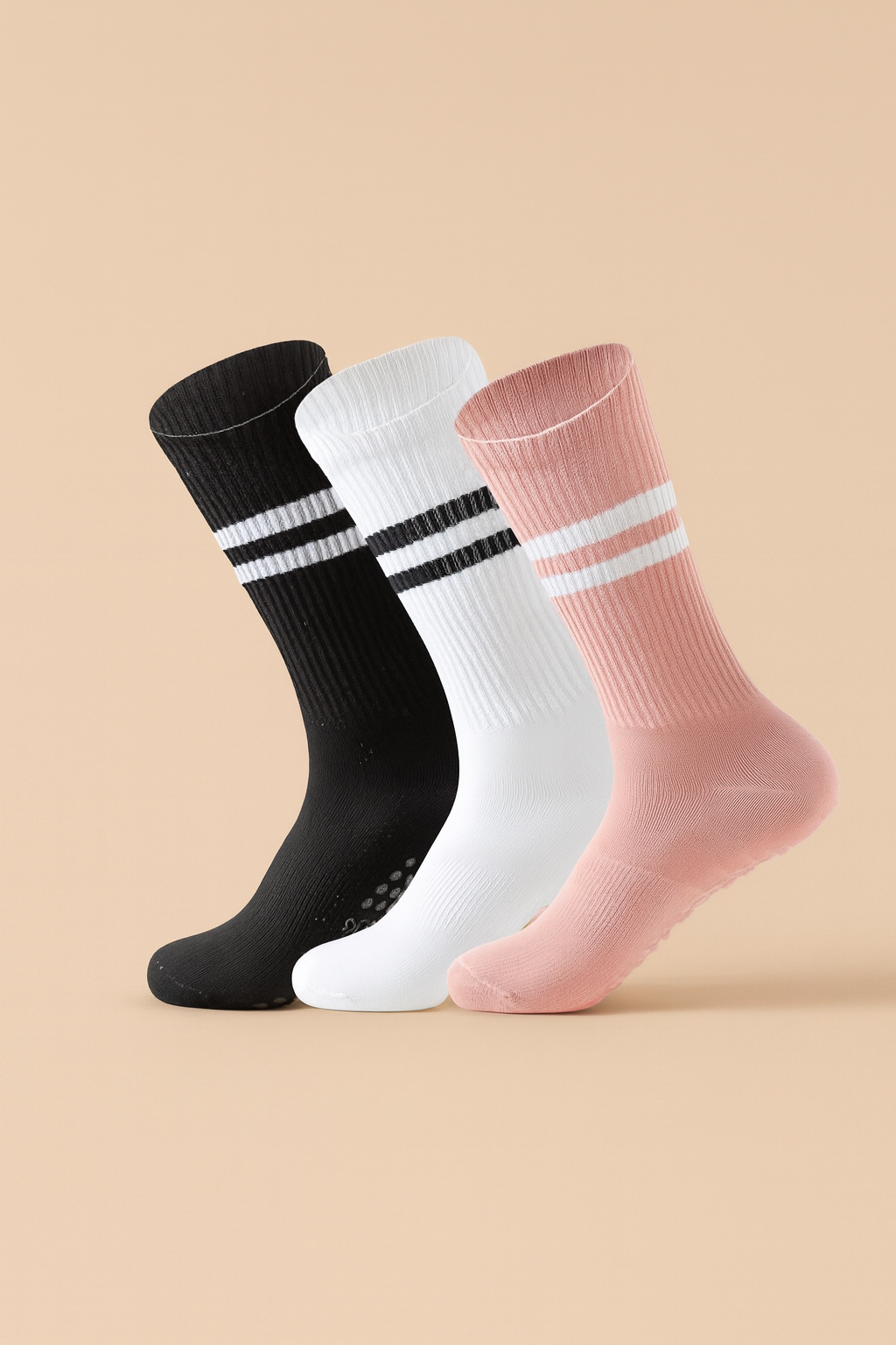 3-Pack Women’s Grip Pilates Socks – Non-Slip Crew for Yoga, Barre, Dance & Workouts