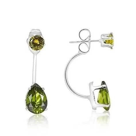 3 Carat Elegant Sterling Silver Green Tear Drop Elements Hanging Stud Earrings
