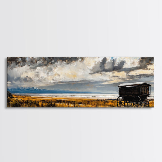 Western Wagon Artwork, Rustic Countryside Painting, Vintage Landscape Art, Farmhouse Wall Decor, Nature Inspired Home Decor, Canvas Print