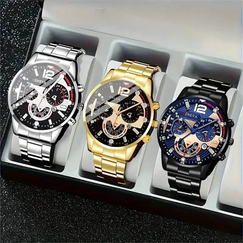 3-Pack: Luxury Men's Quartz Watch Set with Precision Time Scale